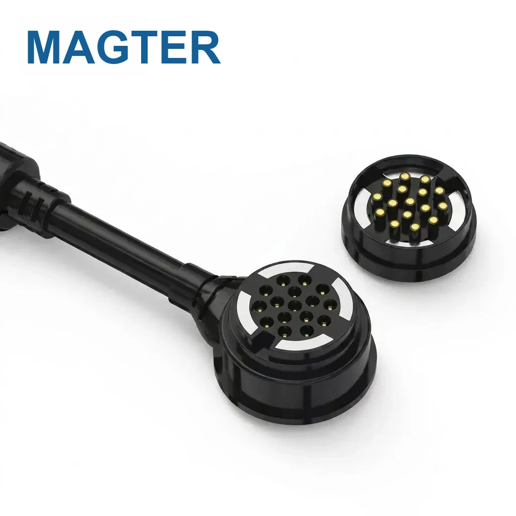 Sixteen-pin circular magnetic data cable assembly with receptacle