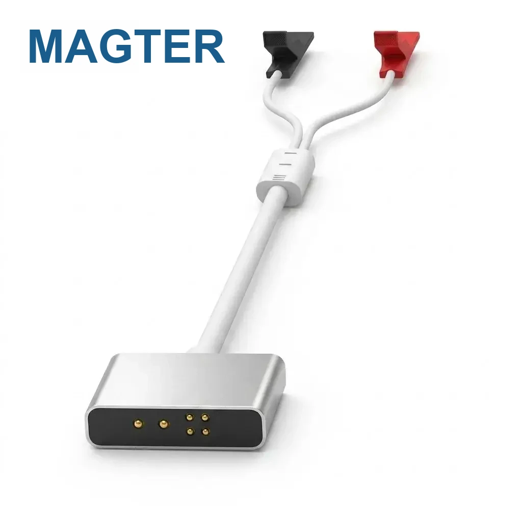 Six-pin magnetic data cable assembly with dual branch leads