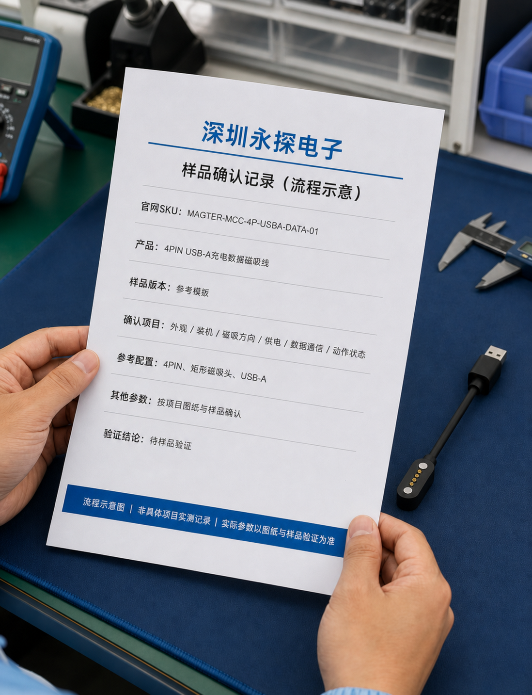 深圳永探电子磁吸数据线样品验收与版本确认流程示意图
