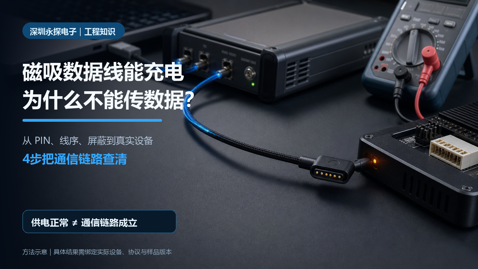 磁吸数据线能充电不能传数据的工程排查场景示意图