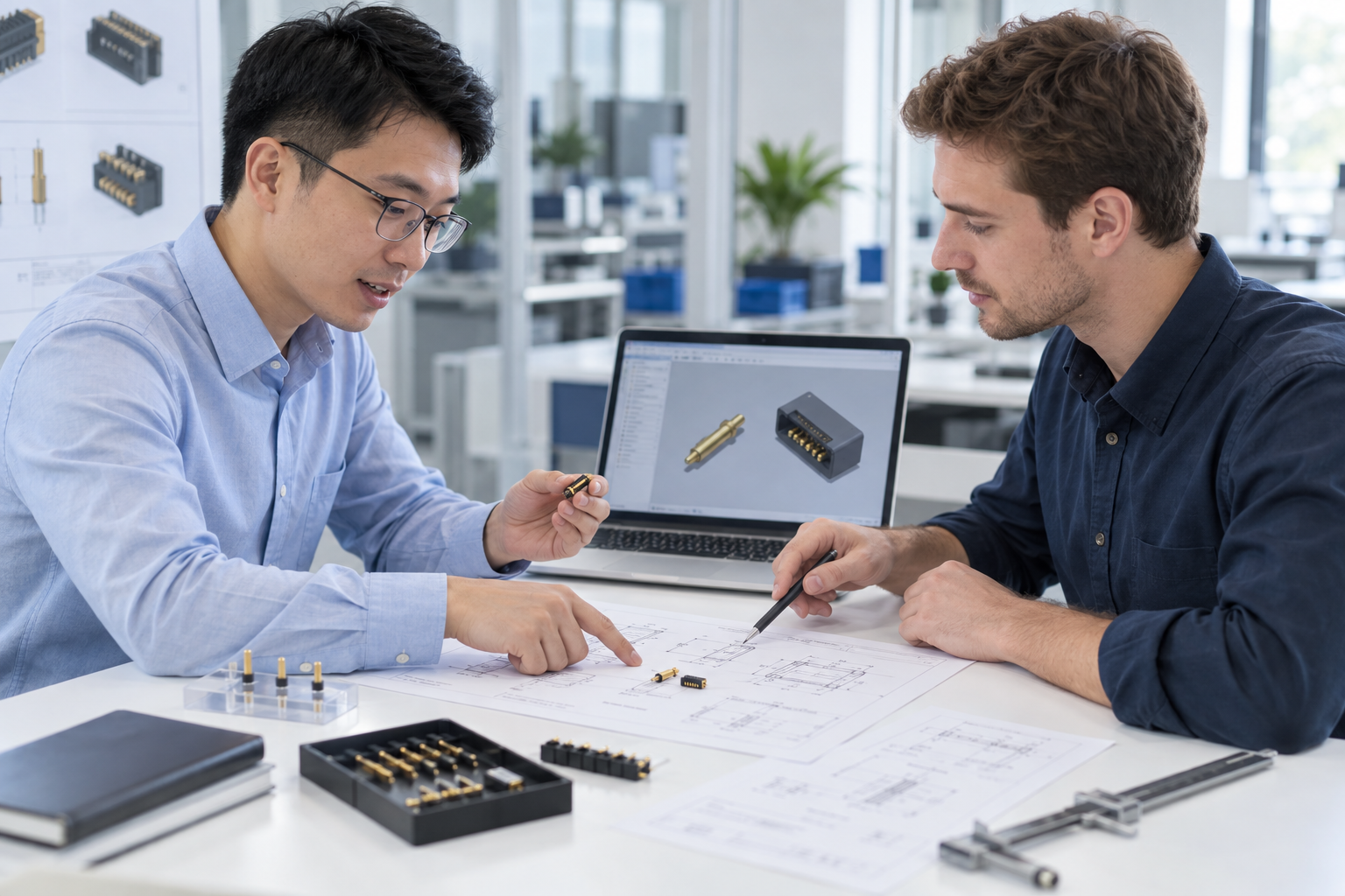 Yongtan engineers reviewing custom connector requirements and application questions
