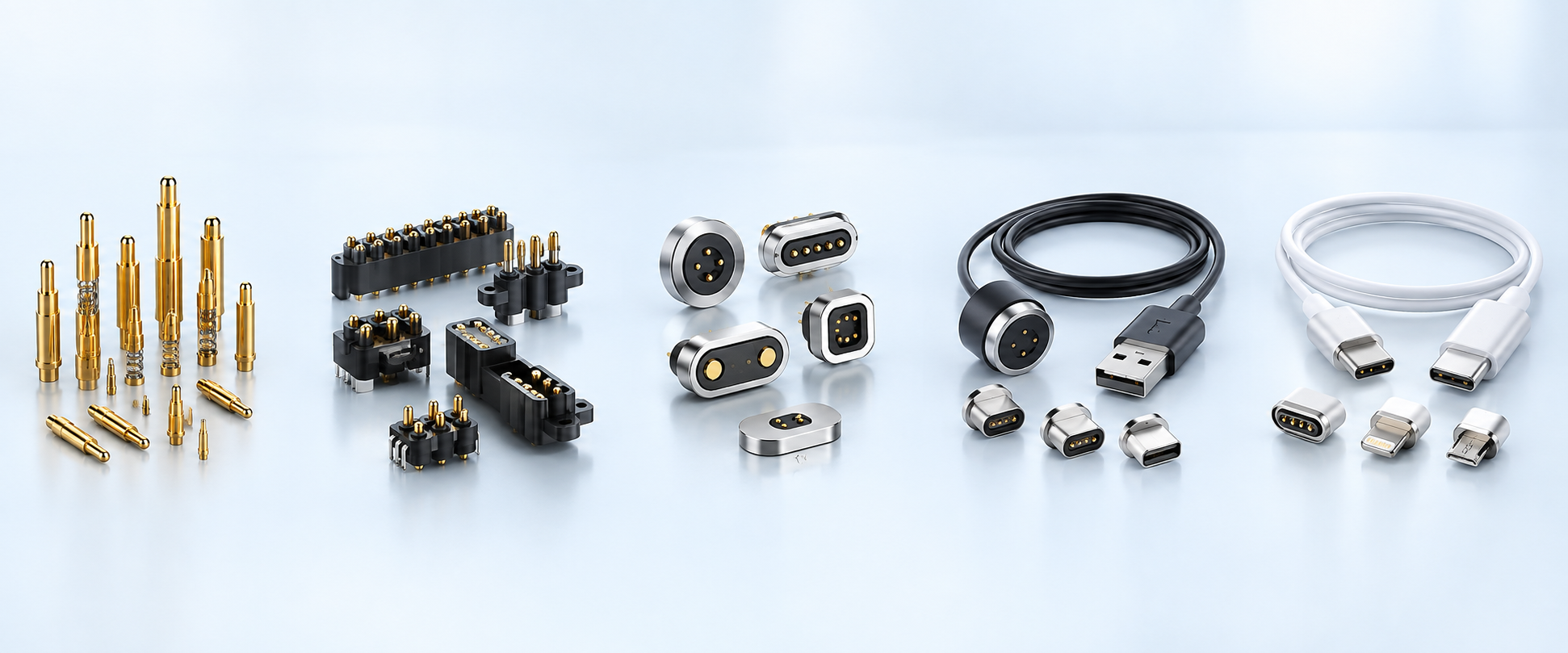 Yongtan pogo pin, connector and magnetic cable product systems