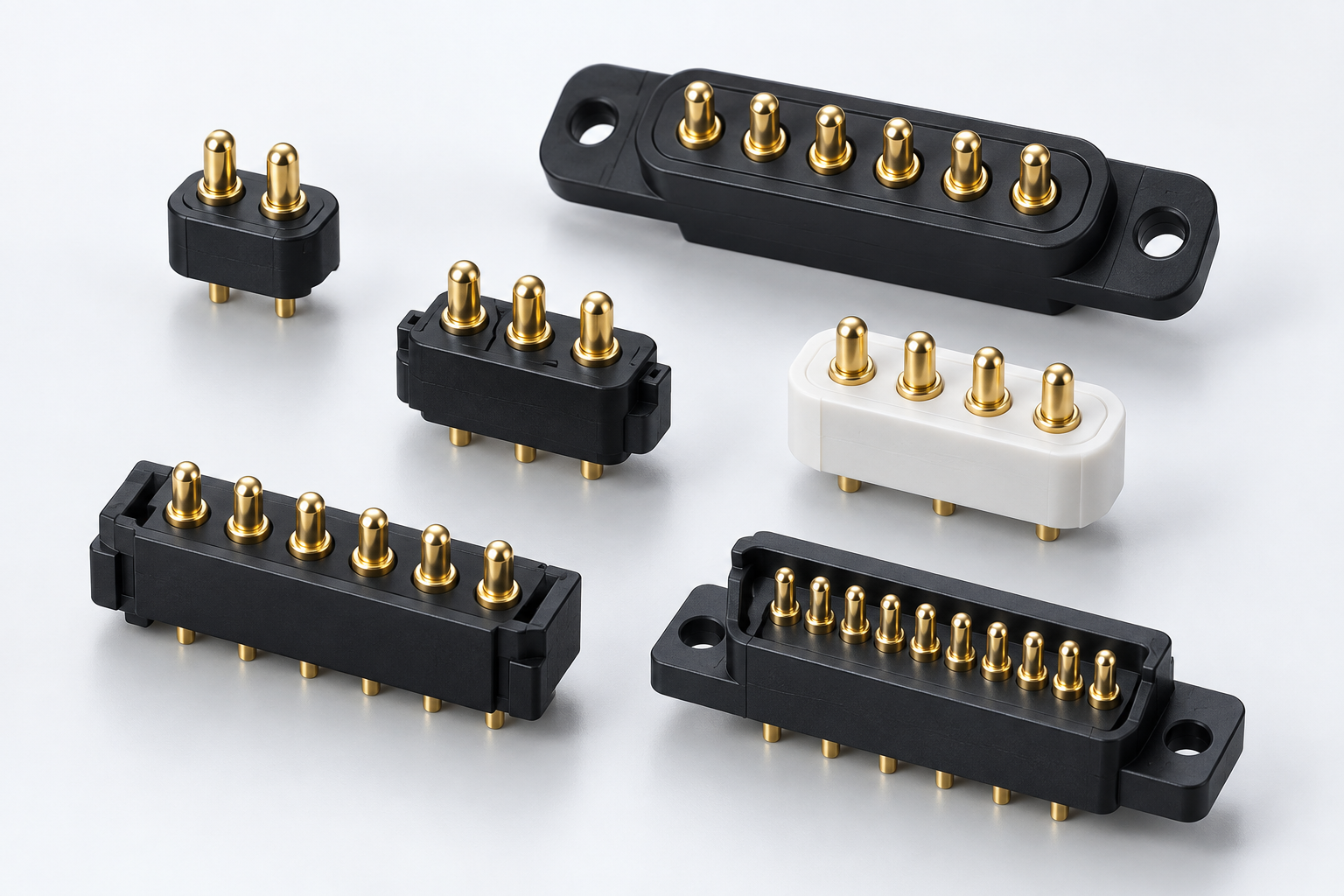 Multi-pin pogo connector product family collection